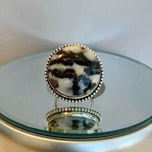Stunning Natural White Buffalo Ring Southwestern Sterling Silver Statement
